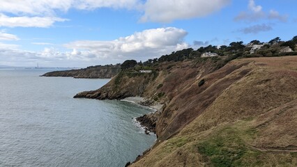 Fototapeta premium hiking, path,cliff, coastline, landscape, beach, coast, sea, rock, travel, rocks, view, mountain, cliffs