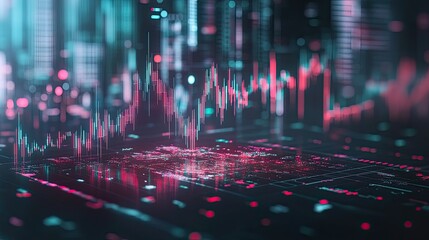 A floating holographic stock chart with a falling red line, symbolizing a global economic slowdown.