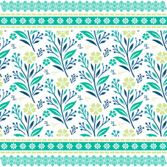 vintage seamless floral pattern with intricate ornamental border for textile and wallpaper
