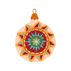 Retro icicle ball with ornament fir tree toy.Vintage Christmas bauble ornament . Xmas holiday decor