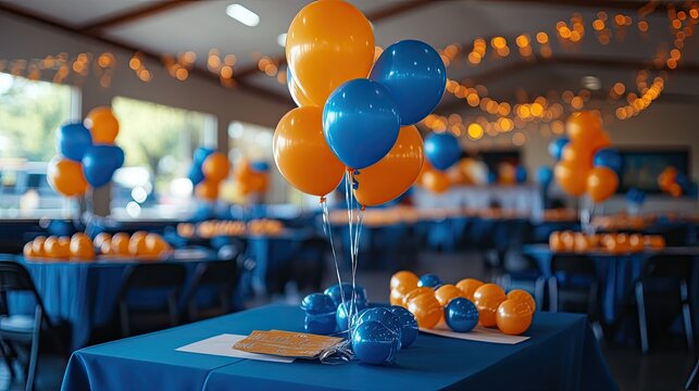 Graduation Decorations Photography Featuring Themed Party Decor, Graduation Banners, and Table Settings, Perfect for Event Organizers, Party Rentals, and School Celebrations