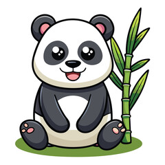 Cute panda and bamboo panda with bamboo Flat vector illustration concept