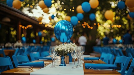 Graduation Decorations Photography Featuring Themed Party Decor, Graduation Banners, and Table Settings, Perfect for Event Organizers, Party Rentals, and School Celebrations