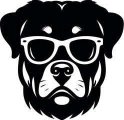 Rottweiler with Glasses vector black silhouette print design
