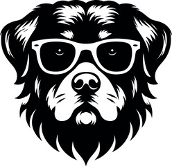 Rottweiler with Glasses vector black silhouette cricut print design