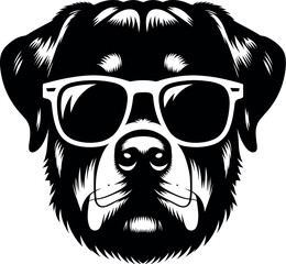 Rottweiler with Glasses vector black silhouette print design