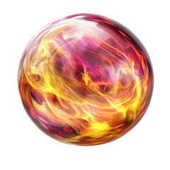 A glass sphere filled with swirling, fiery, orange and pink abstract energy.