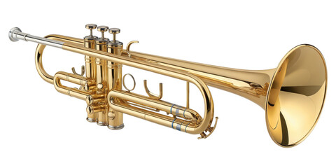 Obraz premium Gleaming Brass Trumpet with Shiny Finish and Intricate Valve Mechanism