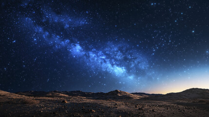Fototapeta premium stunning view of starry night sky over barren landscape, showcasing Milky Way brilliance