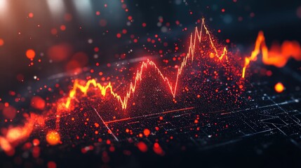 Fototapeta premium A powerful downward loss chart breaking into particles, symbolizing shattered financial dreams and failure.