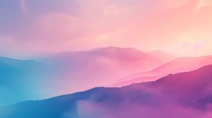 Obraz premium A beautiful, dreamy landscape with a pink and blue sky and silhouetted mountains.