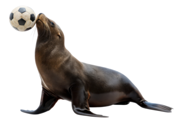 Sea Lion Balancing Soccer Ball for Playful Outdoor Scene and Wildlife Photography
