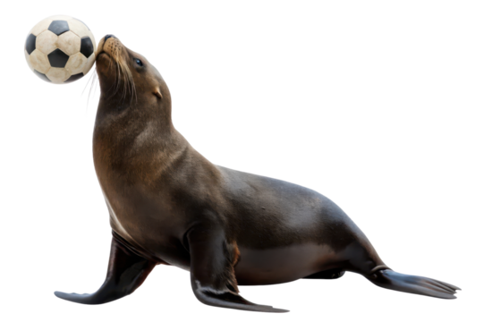 Sea Lion Balancing Soccer Ball for Playful Outdoor Scene and Wildlife Photography