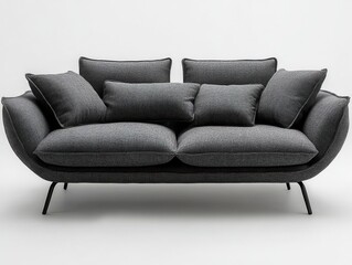 Fototapeta premium Gray color cosy sofa minimal style on white background. 