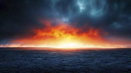 Fototapeta premium stunning sunset over vast landscape, with dramatic clouds and vibrant colors