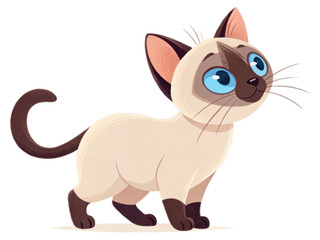 Obraz premium Cute Cartoon Siamese Cat with Blue Eyes and Playful Expression for Pet Illustrations