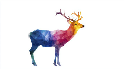 colorful polygonal stag with vibrant hues of blue, red, and yellow