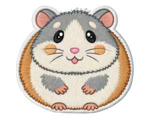 Cute Cartoon Hamster with Patchy Fur Design for Embroidery and Craft Projects