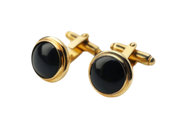 Classic round cufflinks with a sleek design, ideal for enhancing business and wedding outfits isolated on transparent background