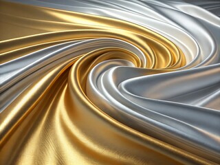 Flowing Metallic Fabric in Gold and Silver Tones, Luxury Silk Texture, Elegant Abstract Background