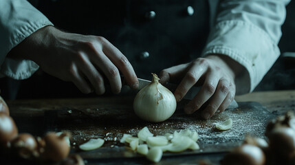 Mastering the art of culinary preparation with skillful hands in a cozy kitchen