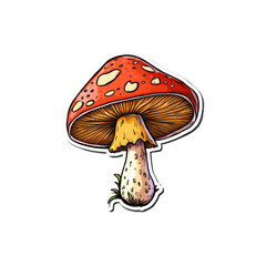Vibrant Hand-Drawn Fly Agaric Mushroom Sticker Illustration