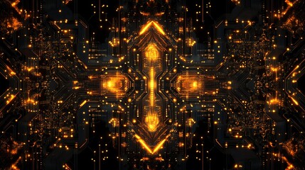 Vibrant Computer Circuit Featuring Intricate Glowing Orange Pattern Illustrating Advanced Technology and Innovation in Modern Digital Electronics and Circuitry Design for Futuristic Applications