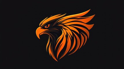 Eagle head with flaming style graphic logo for sports team, isolated in black background