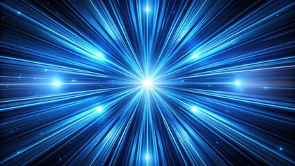 Fototapeta premium Abstract Blue Light Speed Lines Radiating From Central Point