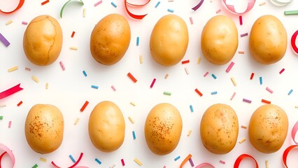 Potato pattern in 2 rows on a light background Set