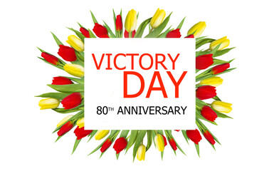 V-E Day 80th Anniversary 8 May, greeting card or web banner. Victory in Europe Day banner or poster