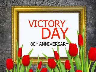 V-E Day 80th Anniversary 8 May, greeting card or web banner. Victory in Europe Day banner or poster