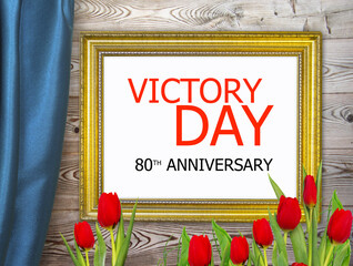 V-E Day 80th Anniversary 8 May, greeting card or web banner. Victory in Europe Day banner or poster