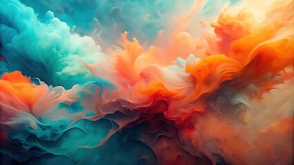 Fototapeta premium Abstract swirling vibrant hues of teal, orange, and red create a dynamic and energetic visual composition
