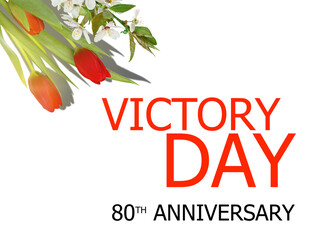 V-E Day 80th Anniversary 8 May, greeting card or web banner. Victory in Europe Day banner or poster