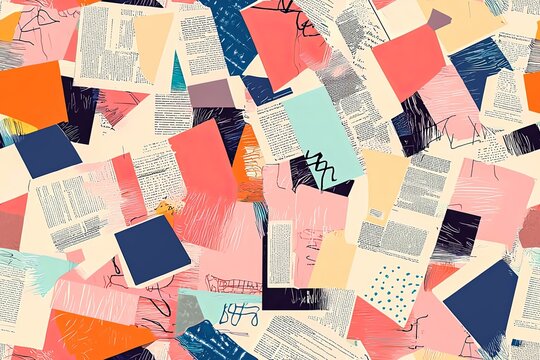 Seamless pattern with a collage of magazine and newspaper clippings.