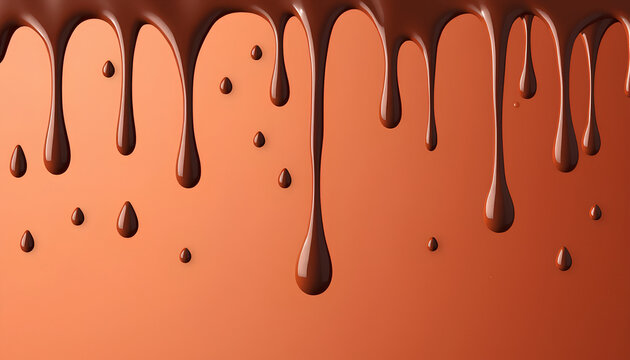 Realistic chocolate falling drops horizontal seamless. Liquid chocholate 2