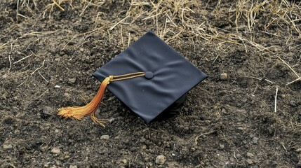 High-resolution shot of a mortarboard cap on the ground, capturing the essence of graduation ceremonies, with copy space for educational announcements.