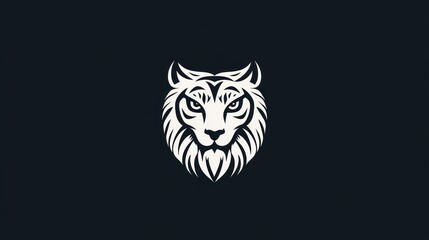 Obraz premium White tiger head logo design with sharp eyes on a black background for mascot or tattoo