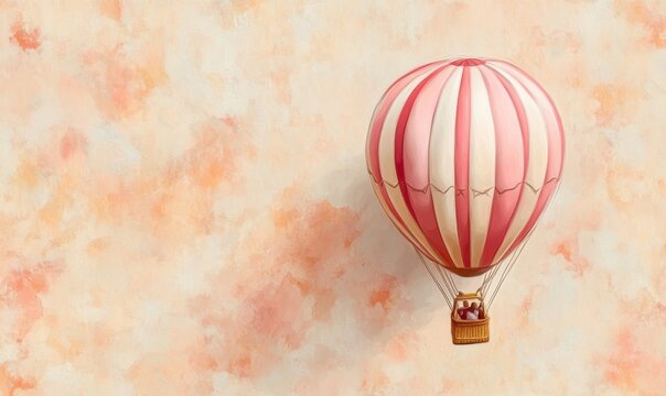 A vibrant hot air balloon floats against a pastel sky, symbolizing adventure and freedom