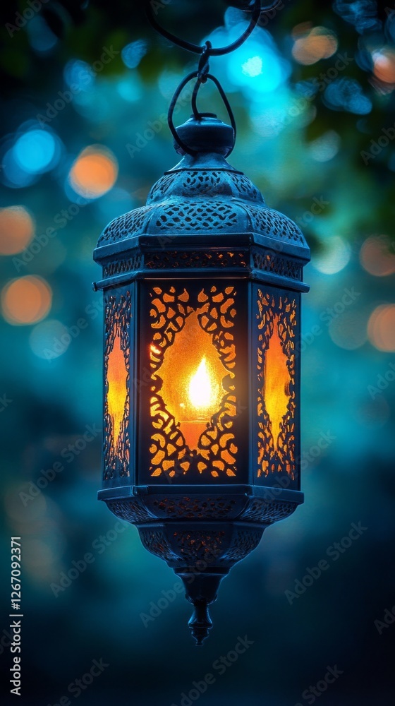 Aufkleber A beautifully crafted lantern glows softly in the twilight, casting intricate patterns of light. This enchanting symbol embodies the spirit of Ramadan, connecting hearts in celebration
