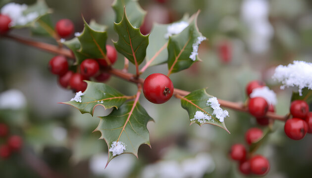 Winter Holly Branch with Berry. Fresh Marroon berry