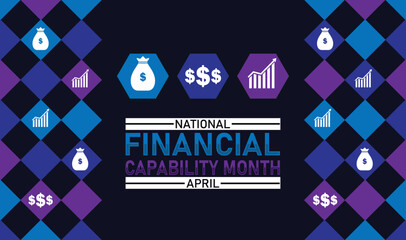National Financial Capability Month wallpaper with shapes and typography, banner, card, poster, template. National Financial Capability Month, Modern background
