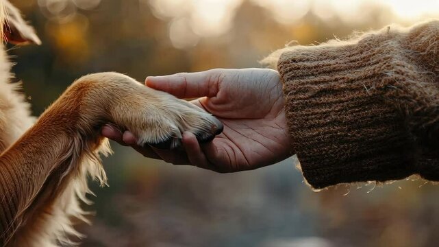 Friendly smart dog giving his paw close up