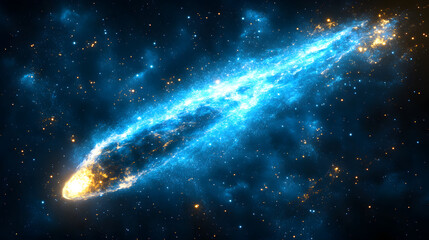 Fototapeta premium Celestial Firestorm: A vibrant and dynamic rendering of a celestial body hurtling through the cosmos, capturing the awe-inspiring beauty of a cosmic event.