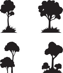 set of trees silhouettes