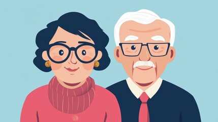 Happy Older Couple Smiling Together Against a Light Blue Background