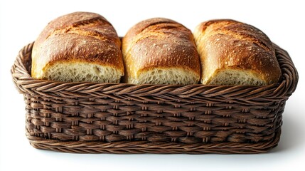 loaf grain bread in wicker basket isolated on transparent background