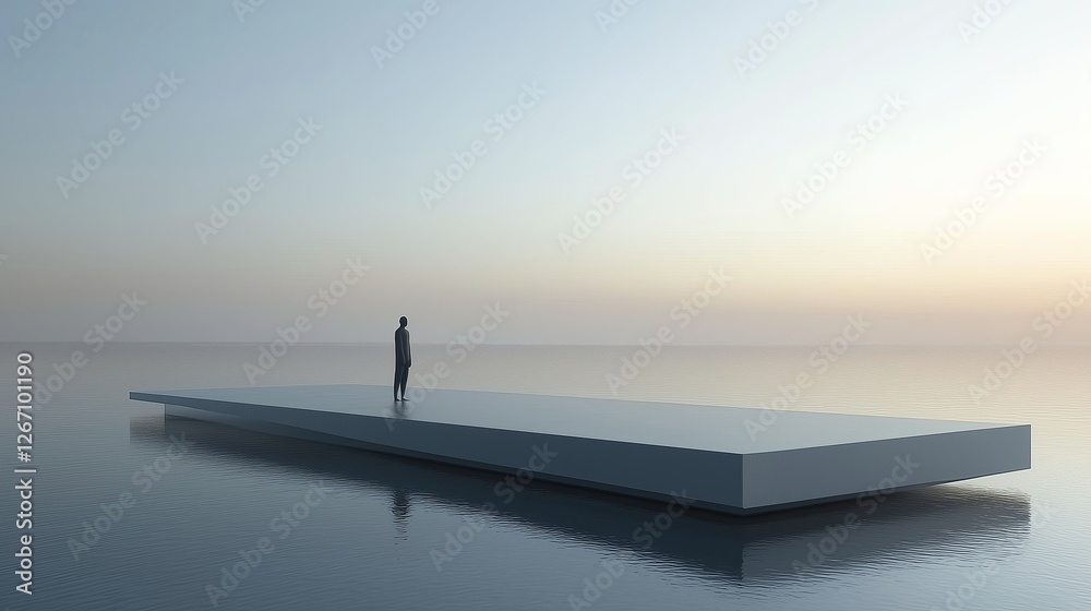 Aufkleber a floating platform with a single minimalist sculpture