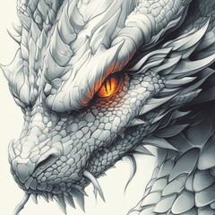 Dragon close-up, fierce gaze, mythical creature, artistic rendering